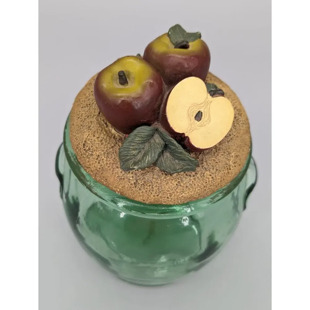 Green Embossed Kitchen Glass Storage Jar With Decorative Apples Cork Lid 7
